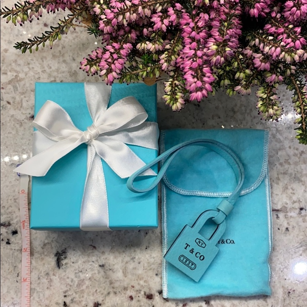 Tiffany & Co Leather Bag charm. Lock shape